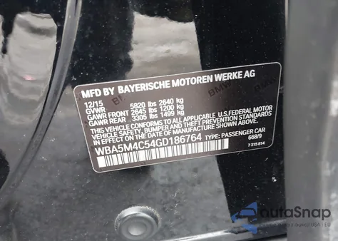 2016 BMW 535I Gran Turismo xDrive z USA, uszkodzony, nr VIN WBA5M4C54GD186764